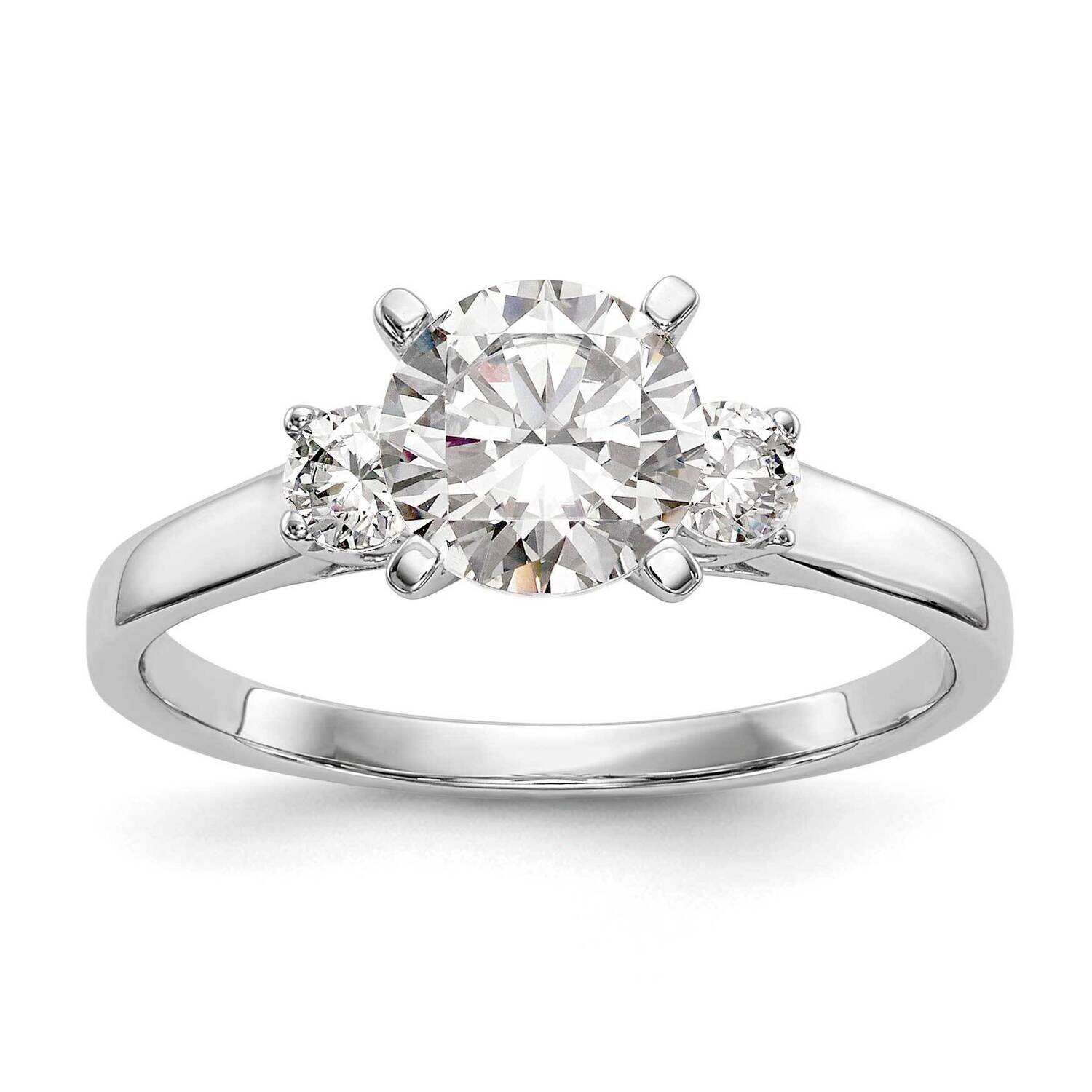 3-Stone Peg Set Center Semi-Mount Diamond Engagement Ring 14k White Gold RM3019E-P/020-WAA