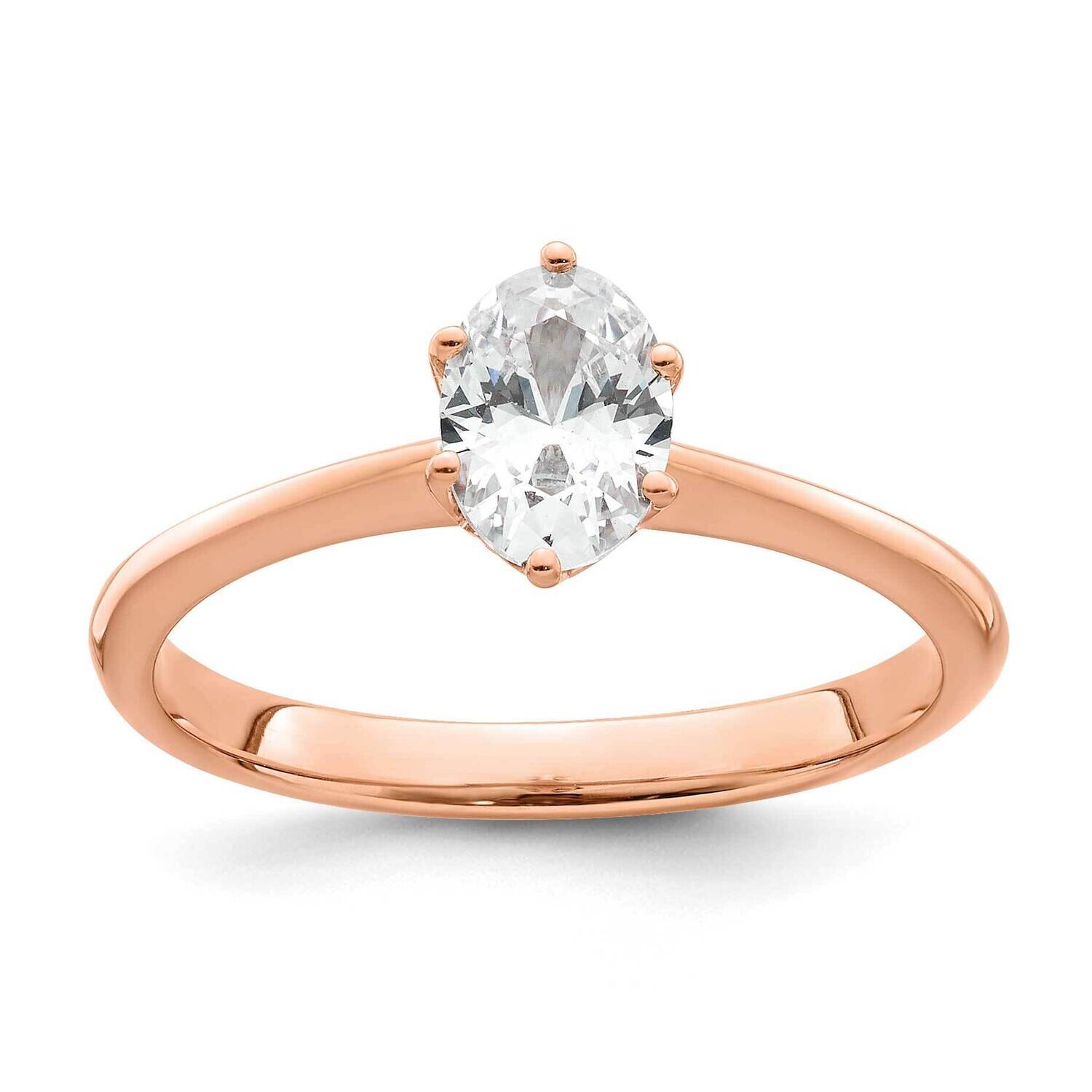 Holds 3/4 Carat 6.7X5mm Oval 6-Prong .02 Carat Diamond Leaf Design Semi-Mount Engagement Ring 14k Rose Gold RM7805E-075-RAA