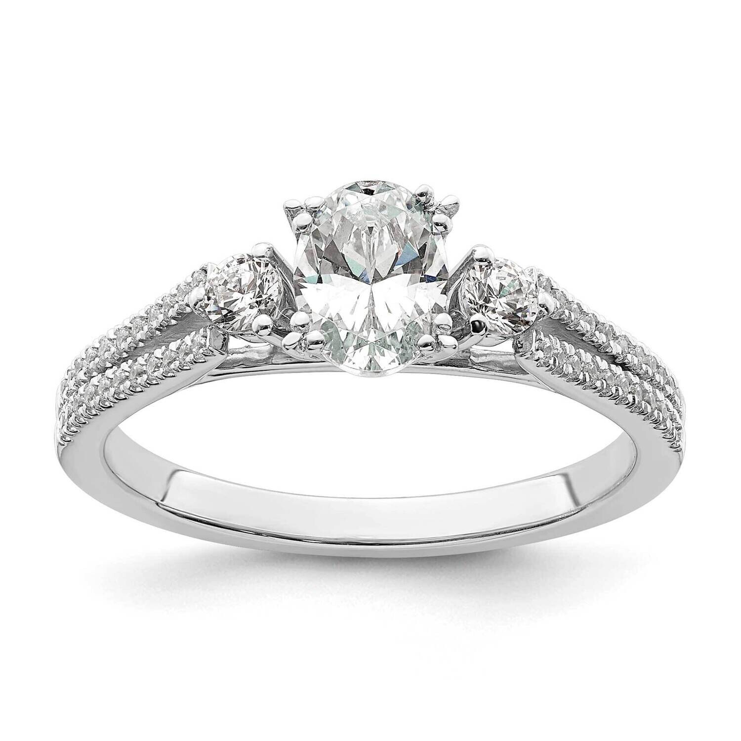 3 Stone 1/2Ct Oval Semi-Mount Including 2-2.6mm Side Stones Diamond Engagement Ring 14k White Gold RM7841E-050-WAA