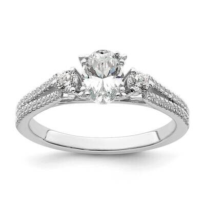3 Stone 1/2Ct Oval Semi-Mount Including 2-2.6mm Side Stones Diamond Engagement Ring 14k White Gold …