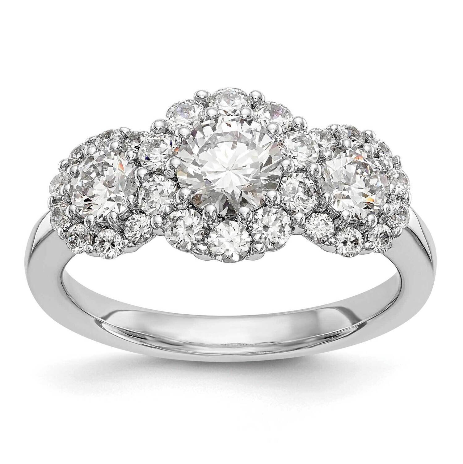 3-Stone Plus Holds 1/2 Carat 5.2mm Round Center 2-3.7mm Round Sides Diamond Halo Semi-Mount Engagem…