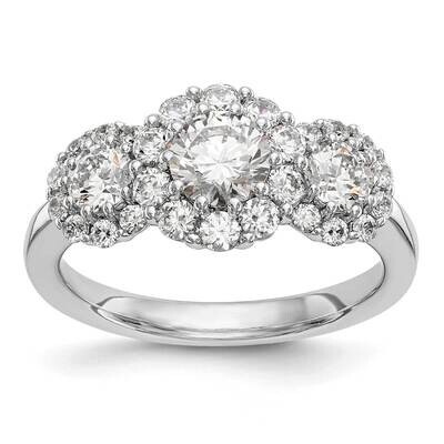 3-Stone Plus Holds 1/2 Carat 5.2mm Round Center 2-3.7mm Round Sides Diamond Halo Semi-Mount Engagem…
