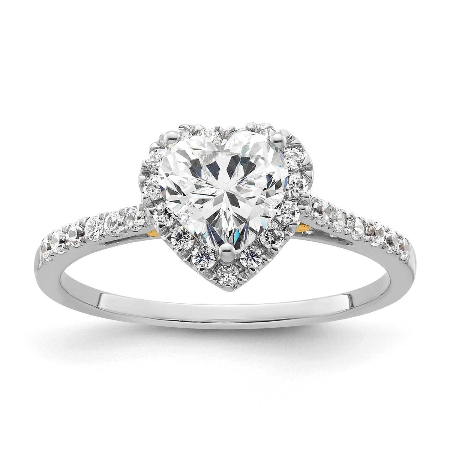 Halo Holds 3/4 Carat 6mm Heart Center 1/3 Carat Diamond Semi-Mount Engagement Ring 14k Two-Tone Gol…