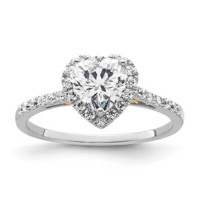 Halo Holds 3/4 Carat 6mm Heart Center 1/3 Carat Diamond Semi-Mount Engagement Ring 14k Two-Tone Gol…