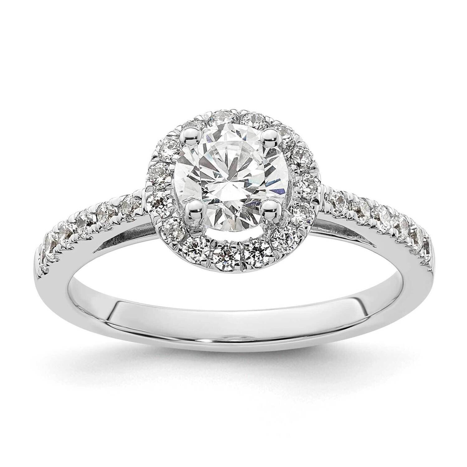 Halo Plus Holds 1/2 Carat 5.2mm Round Center 1/3 Carat Diamond Semi-Mount Engagement Ring 14k White…