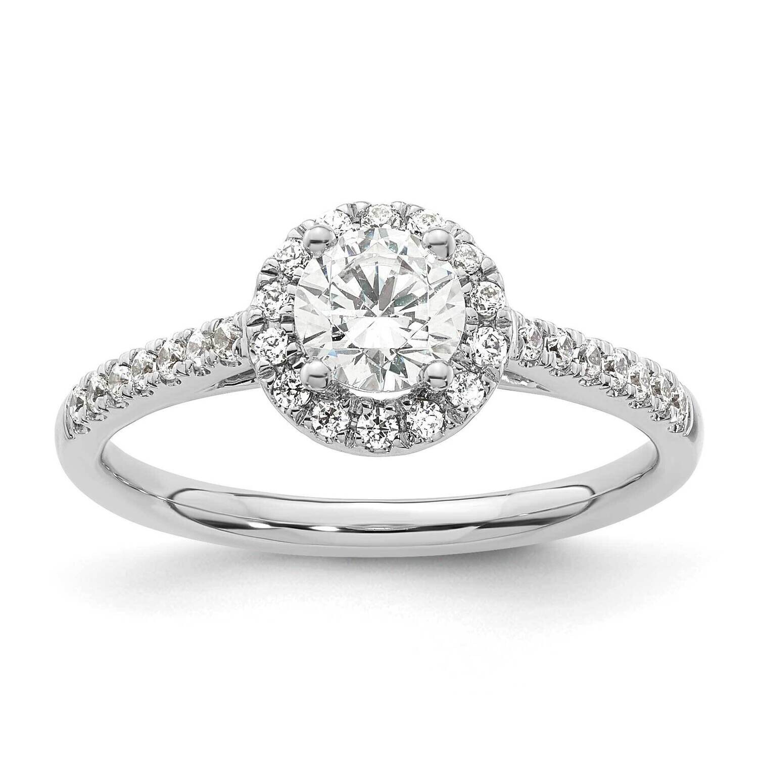 Halo Holds 1/2 Carat 5.1mm Round Center 1/4 Carat Diamond Semi-Mount Engagement Ring 14k White Gold…