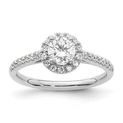 Halo Holds 1/2 Carat 5.1mm Round Center 1/4 Carat Diamond Semi-Mount Engagement Ring 14k White Gold…