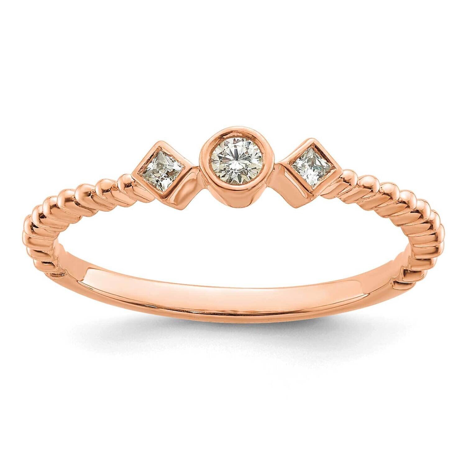 Scalloped BPetite 3-Stone 1/15 Carat Round Diamond Complete Promise/Engagement Ring 14k Rose Gold R…