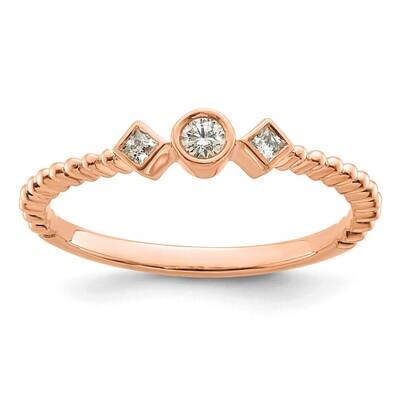 Scalloped BPetite 3-Stone 1/15 Carat Round Diamond Complete Promise/Engagement Ring 14k Rose Gold R…