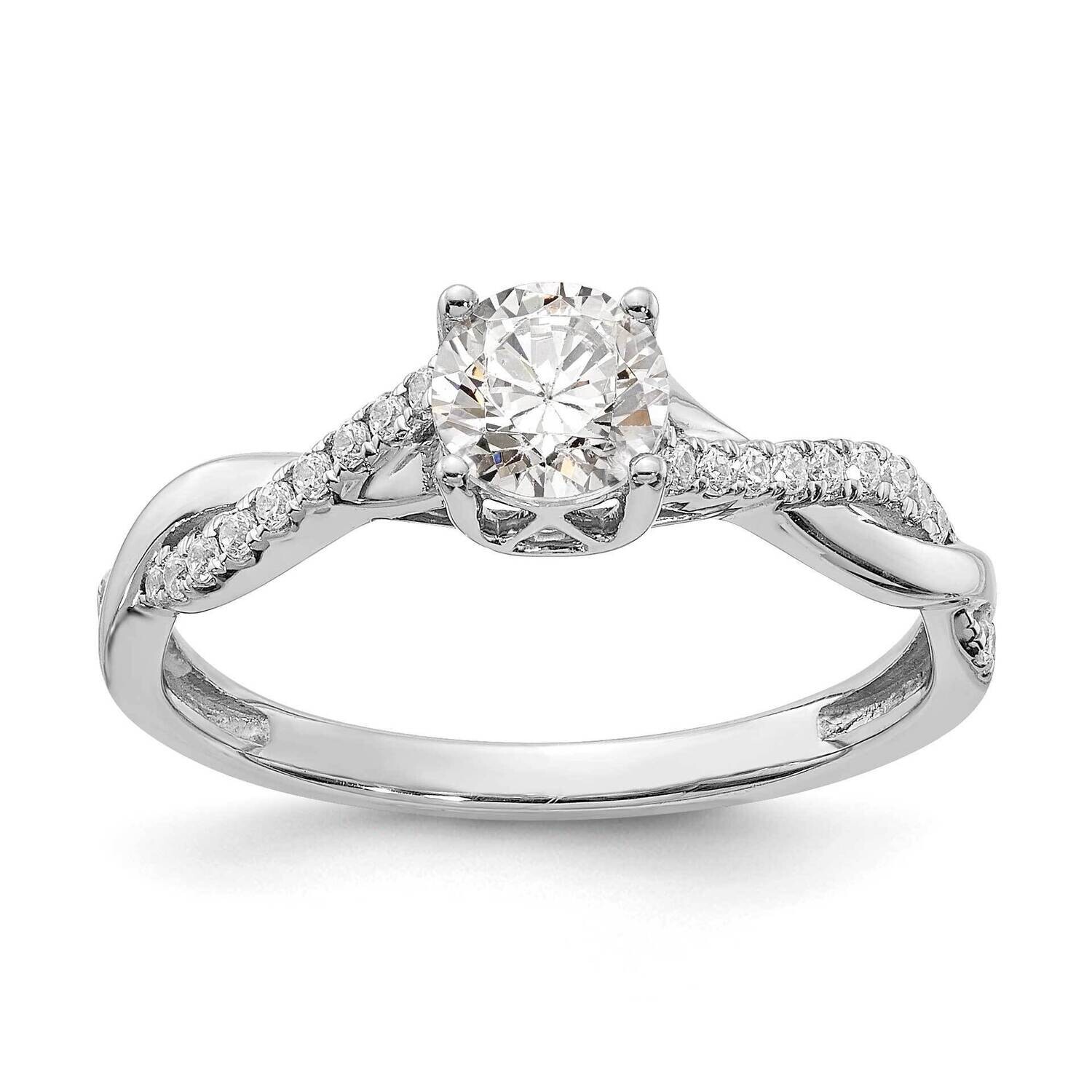 Criss-Cross Holds 1/2 Carat 5.2mm Round Center 1/8 Carat Diamond Semi-Mount Engagement Ring 14k Whi…