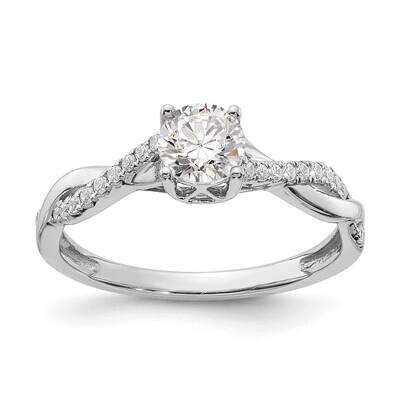 Criss-Cross Holds 1/2 Carat 5.2mm Round Center 1/8 Carat Diamond Semi-Mount Engagement Ring 14k Whi…