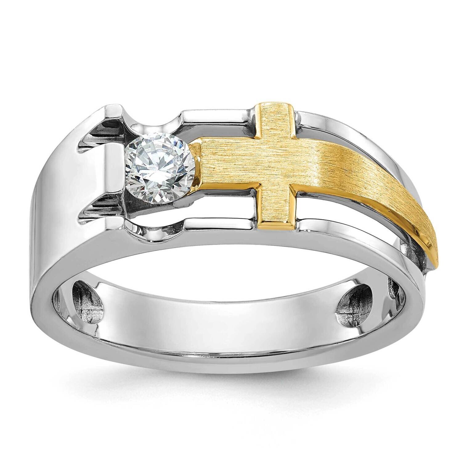 Ibgoodman Men's Cross Satin Diamond Complete Ring 10k Two-Tone Gold B63589-0WYA
