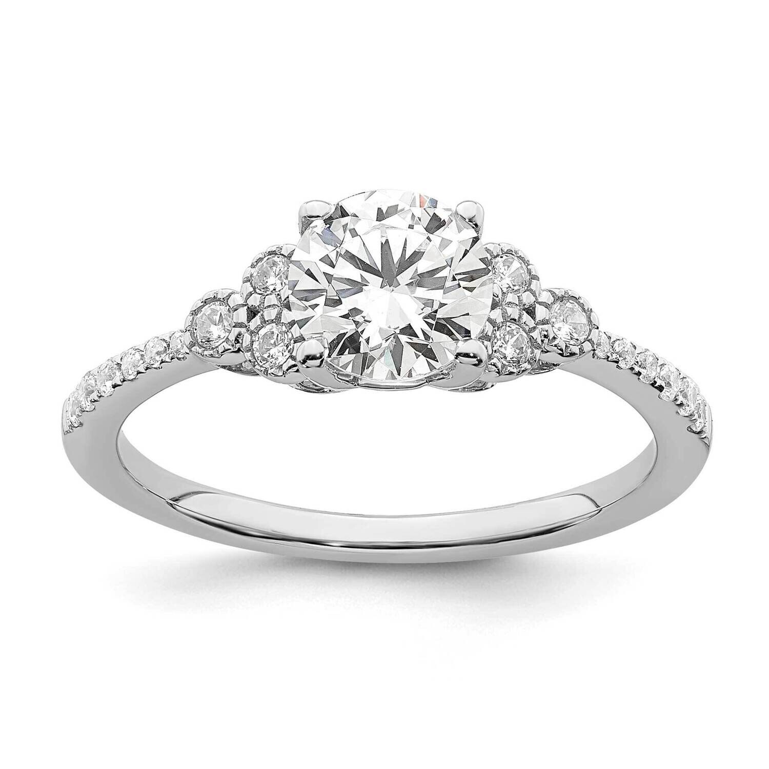 Holds 1 Carat 6.5mm Round Center 1/5 Carat Diamond Semi-Mount Engagement Ring 14k White Gold RM7815…