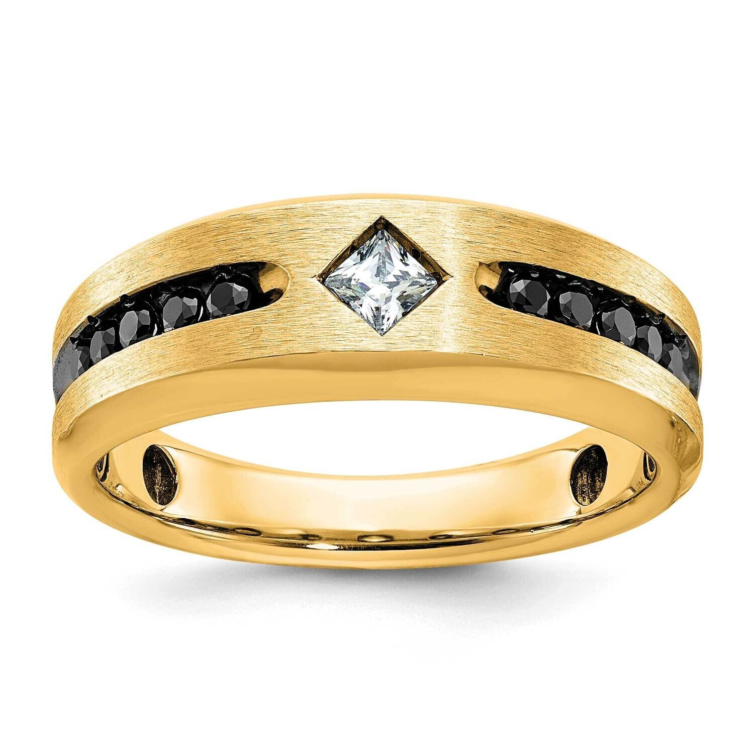 Ibgoodman Black Rhodium Polished Satin Grooved 1/2 Carat A Quality Black White Diamond Ring 10k Gol…