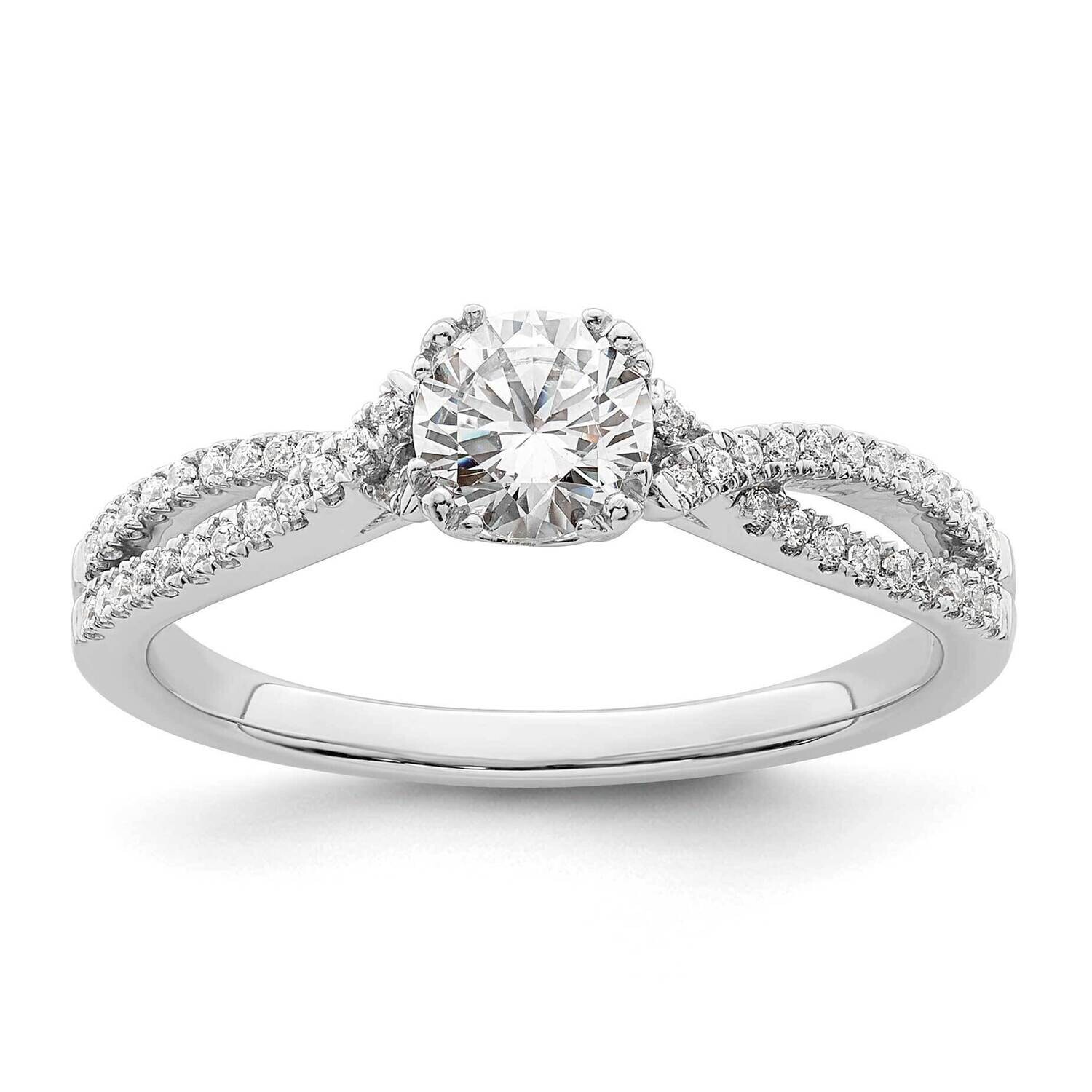 Criss-Cross Holds 1/2 Carat 5.2mm Round Center 1/6 Carat Diamond Semi-Mount Engagement Ring 14k Whi…