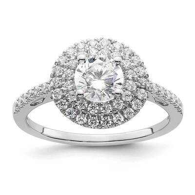 Double Halo Holds 3/4 Carat 5.8mm Round Center 1/2 Carat Diamond Semi-Mount Engagement Ring 14k Whi…