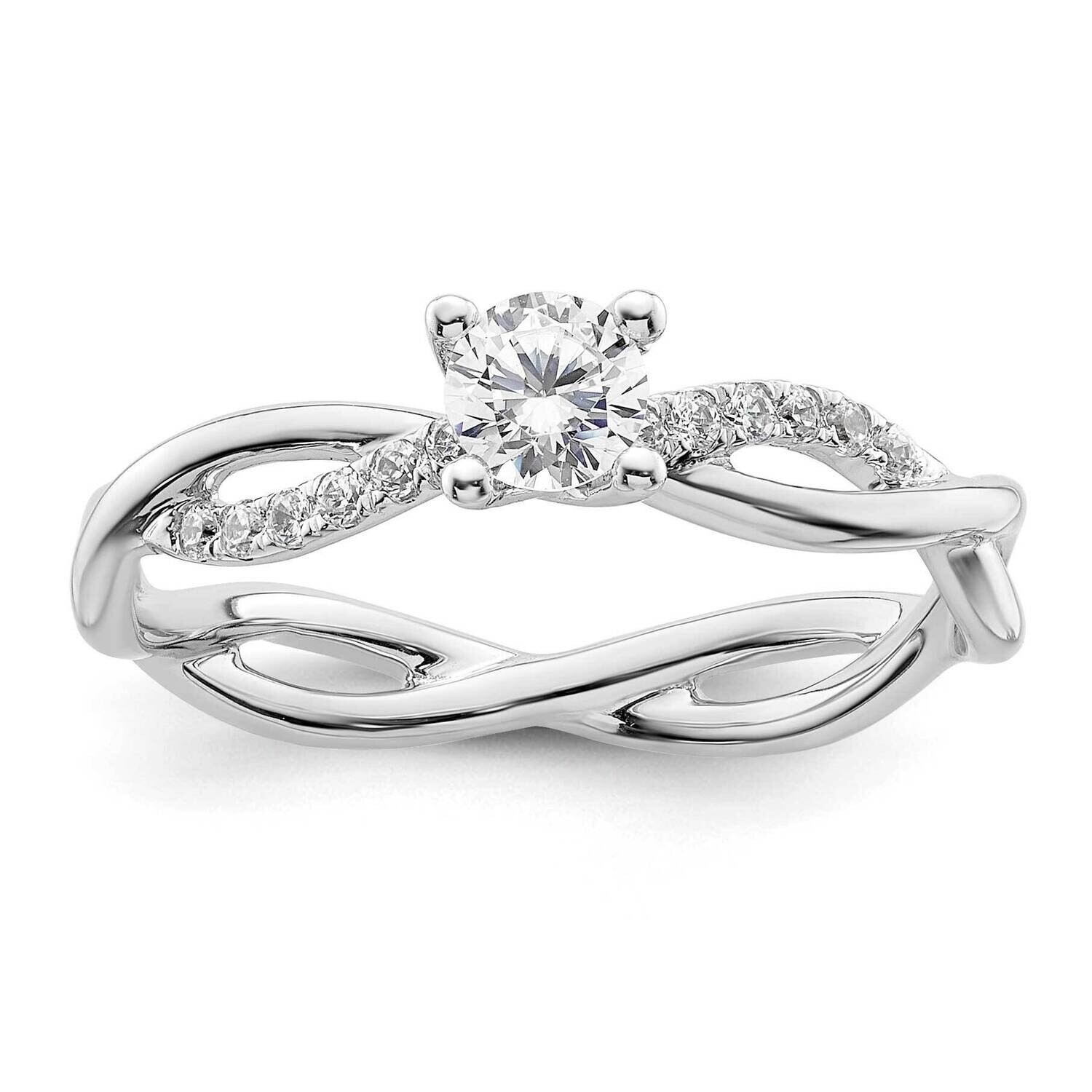 Criss-Cross Holds 1/4 Carat 4.1mm Round Center 1/8 Carat Diamond Semi-Mount Engagement Ring 14k Whi…