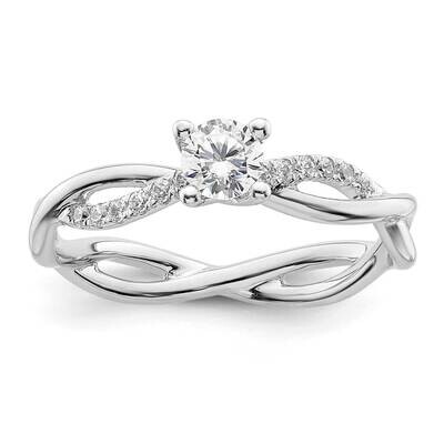 Criss-Cross Holds 1/4 Carat 4.1mm Round Center 1/8 Carat Diamond Semi-Mount Engagement Ring 14k Whi…