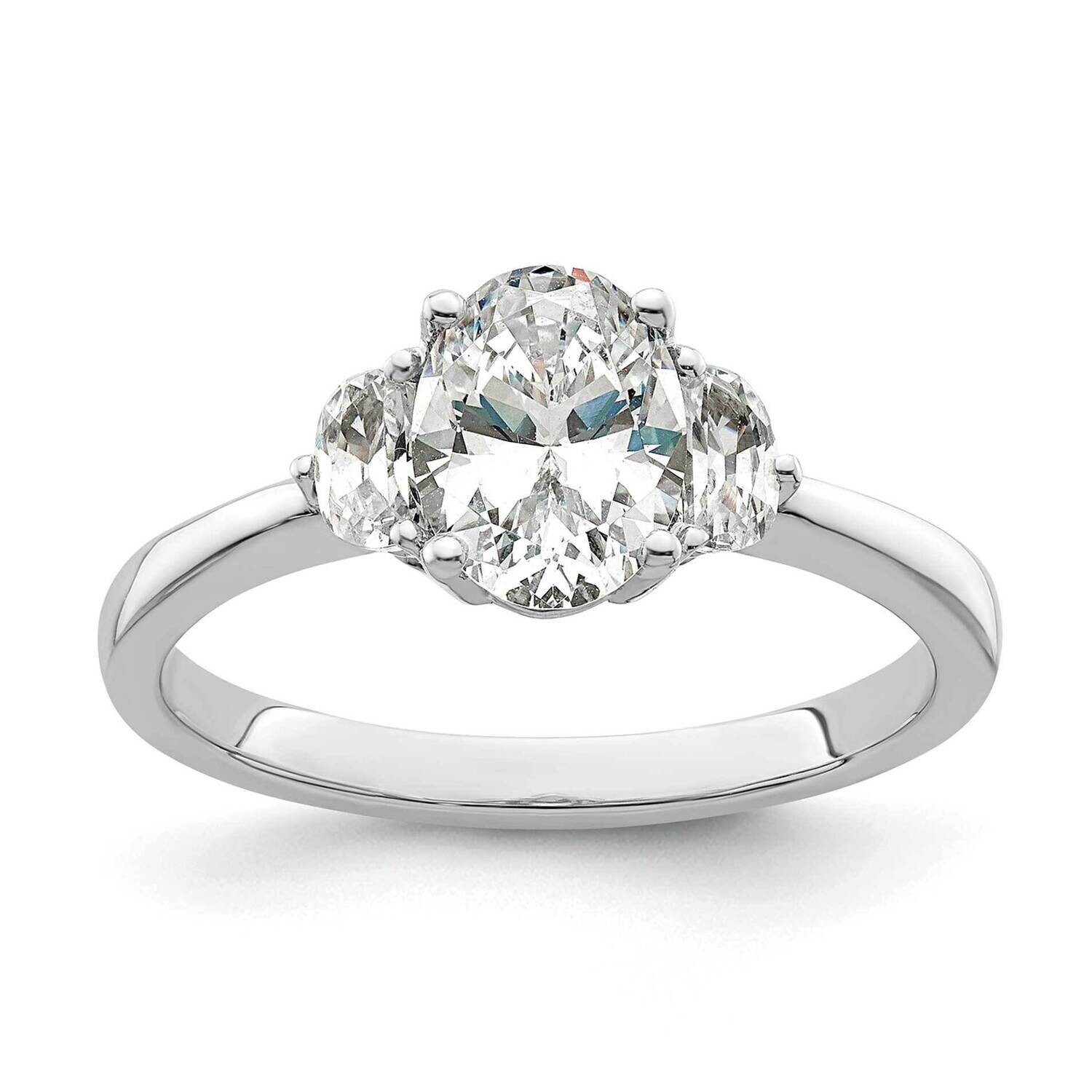 3 Stone Half Moon/Oval Semi-Mount Including 2-Half Moon Side Stones Diamond Ring 14k White Gold RM7…