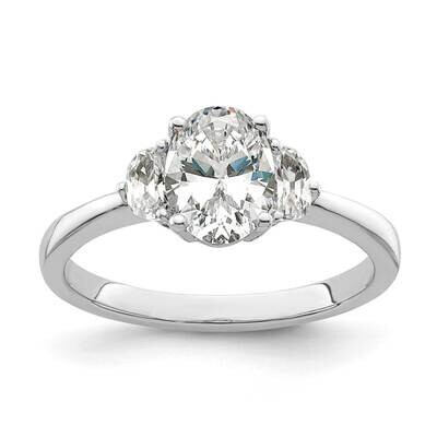 3 Stone Half Moon/Oval Semi-Mount Including 2-Half Moon Side Stones Diamond Ring 14k White Gold RM7…