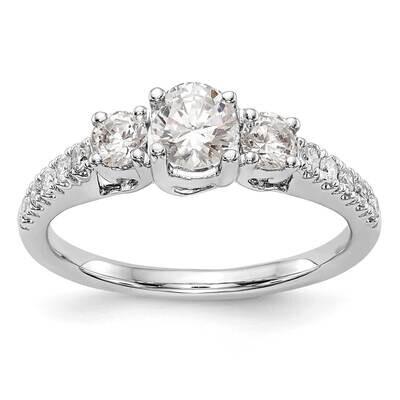 3-Stone Plus Holds 1/2 Carat 5.2mm Round Center Diamond Semi-Mount Engagement Ring 14k White Gold R…