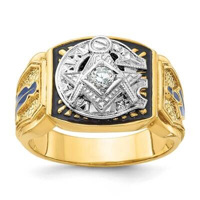 Ibgoodman Men&#39;s Polished Textured Blue Lodge Master Masonic Ring Mounting 10k Two-Tone Gold B02500-…