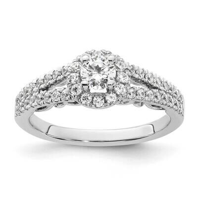 Halo Plus Holds 1/4 Carat 4.1mm Round Center 1/2 Carat Diamond Semi-Mount Engagement Ring 14k White…
