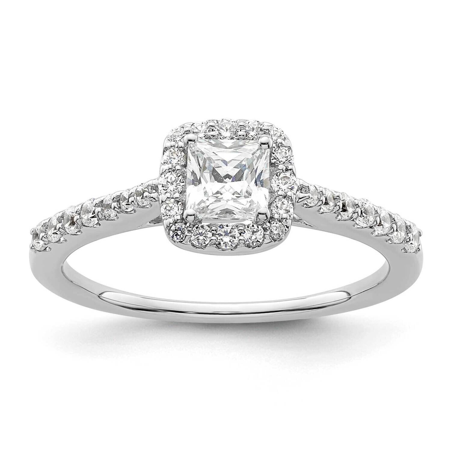 Halo Plus Holds 1/2 Carat 4.3mm Princess Center 1/3 Carat Diamond Semi-Mount Engagement Ring 14k Wh…