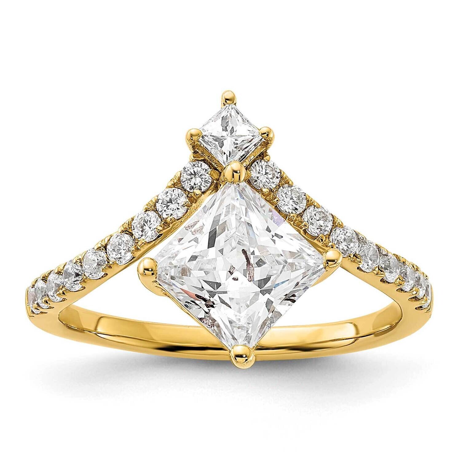 Asymmetric Holds 1.5 Carat 6.5mm Princess Center 1/2 Carat Diamond Semi-Mount Engagement Ring 14k Gold RM7874E-150-YAA
