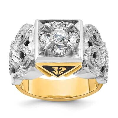 Ibgoodman Men&#39;s Polished Textured 32Nd Degree Scottish Rite Masonic Ring Mounting 14k Two-Tone Gold…
