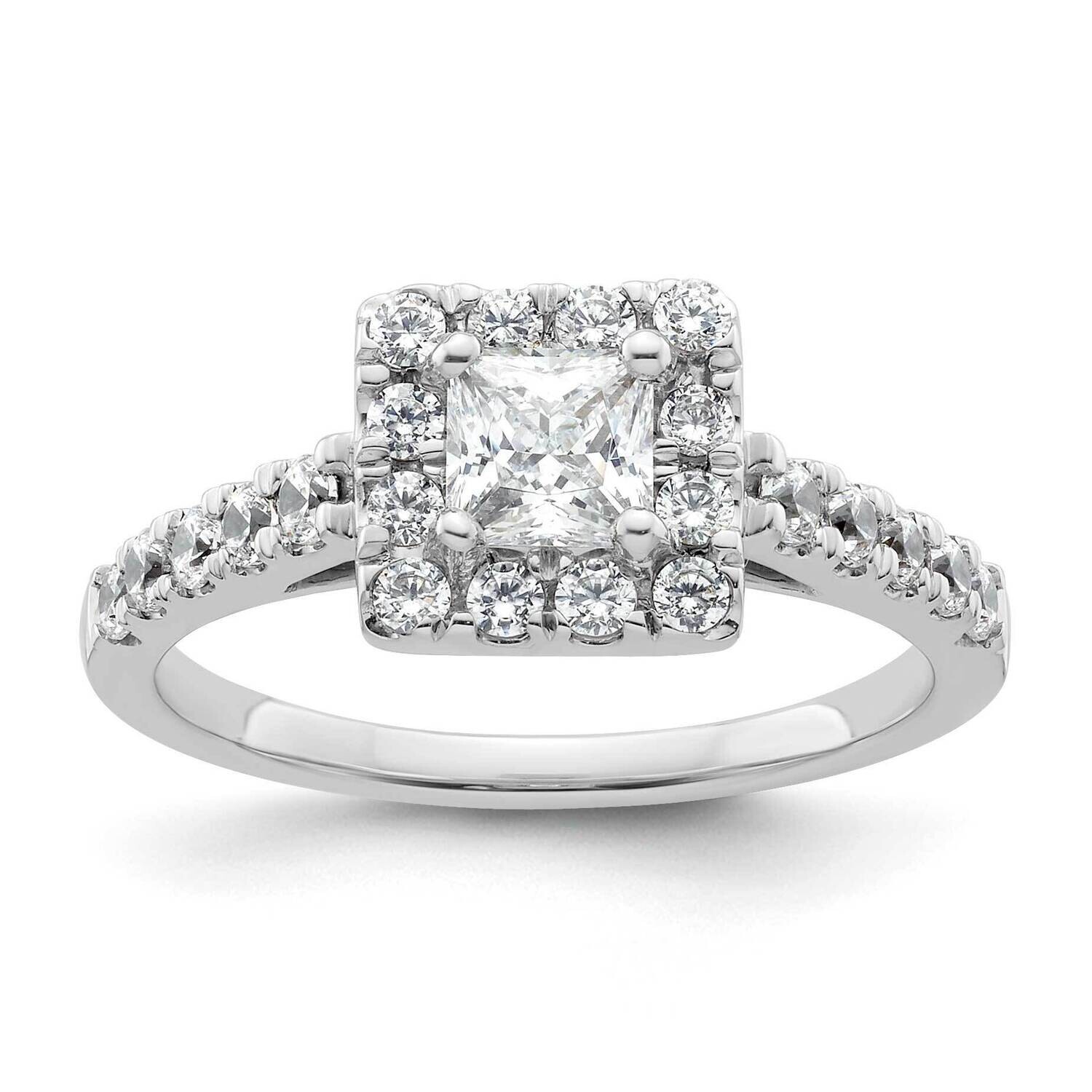 Halo Plus Holds 1/2 Carat 4.5mm Princess Center 1/2 Carat Diamond Semi-Mount Engagement Ring 14k Wh…