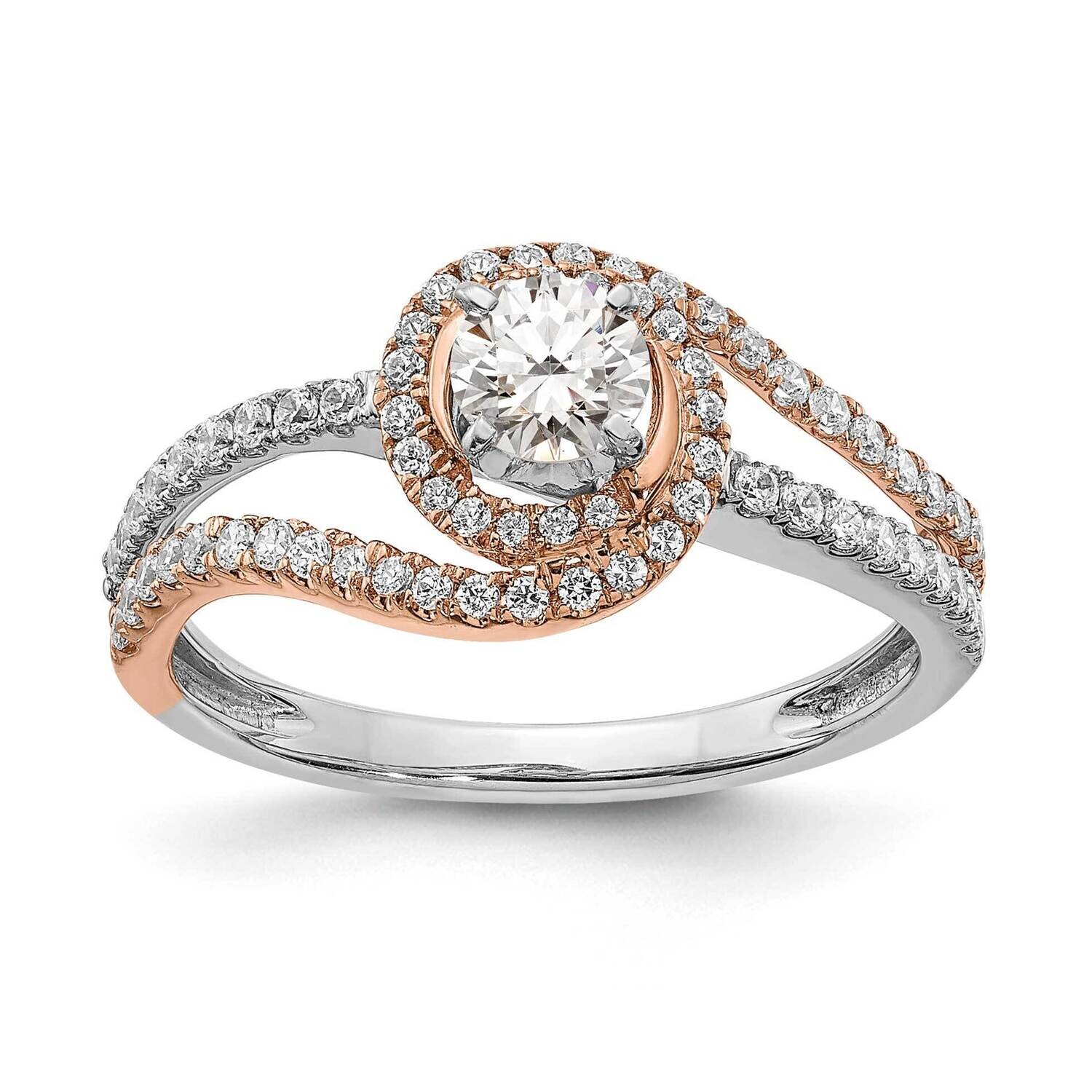 Rose Gold Halo Plus Holds 1/3 Carat 4.5mm Round Center 3/8 Carat Diamond Semi-Mount Engagement Ring…