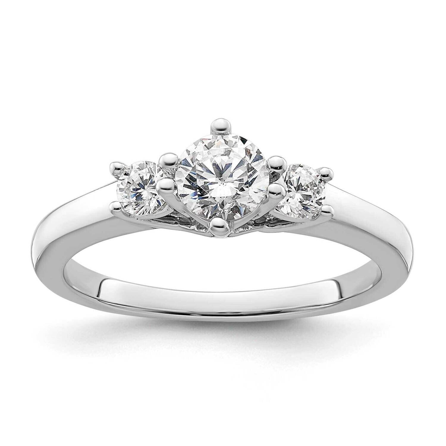 3-Stone Holds 1/2 Carat 5.2mm Round Center Includes 2-3.0mm Round Side Stones Semi-Mount Engagement Ring 14k White Gold RM2949E-050/020-WAA