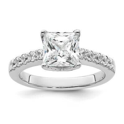 Holds 2 Carat 7.00mm Princess Center 3/8 Carat Diamond Semi-Mount Engagement Ring 14k White Gold RM…