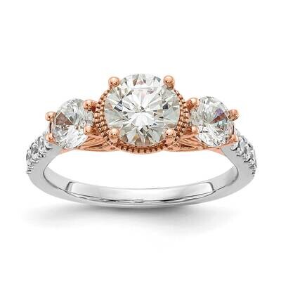 Rose Gold 3-Stone Holds 1 Carat 6.5mm Round Center 2-4.6mm Round Sides Diamond Semi-Mount Engagemen…