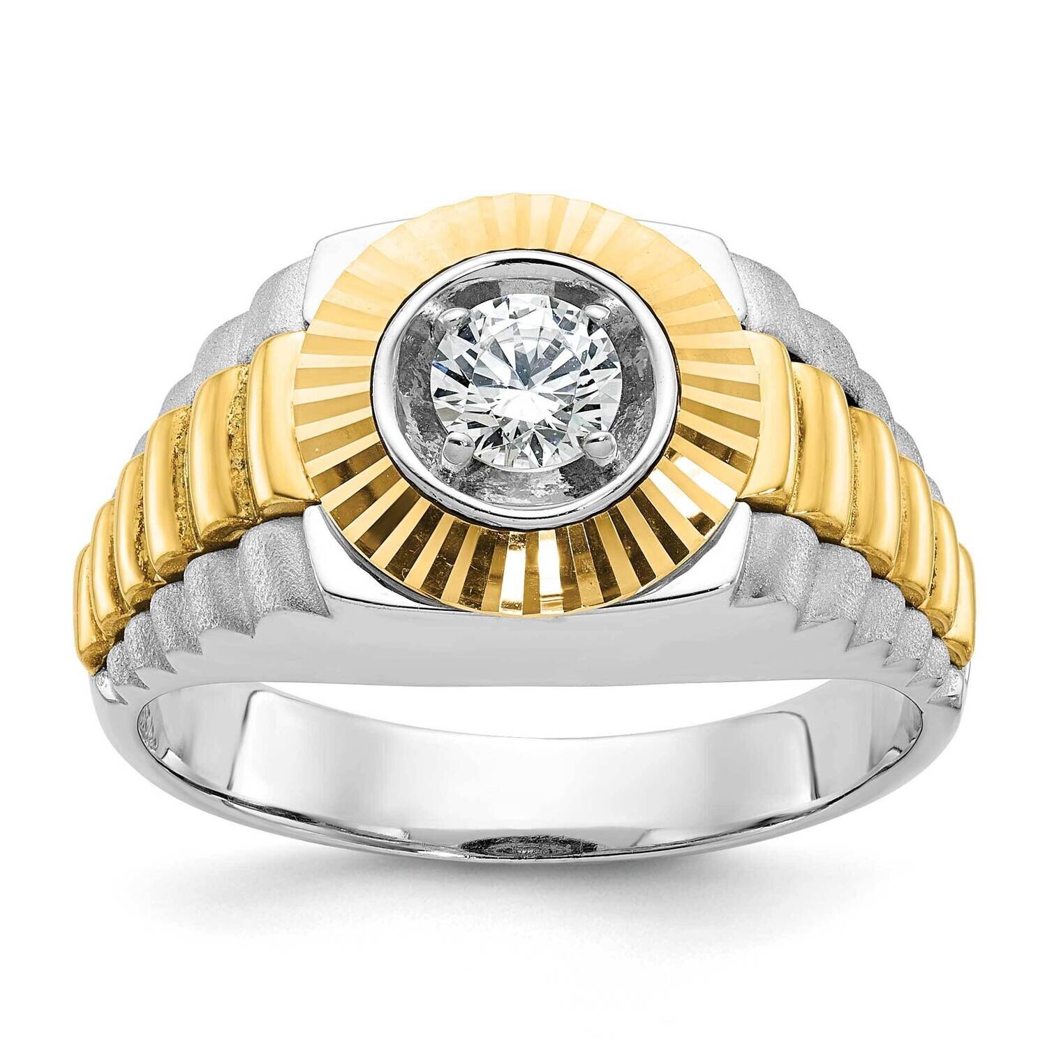 Ibgoodman Men&#39;s Polished Satin Textured 3/8 Carat A Quality Diamond Ring 10k Two-Tone Gold B56392-0…