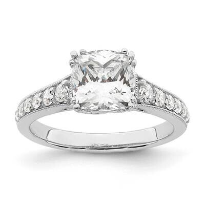 Holds 2 Carat 7.6mm Cushion Center 3/8 Carat Diamond Semi-Mount Engagement Ring 14k White Gold RM78…