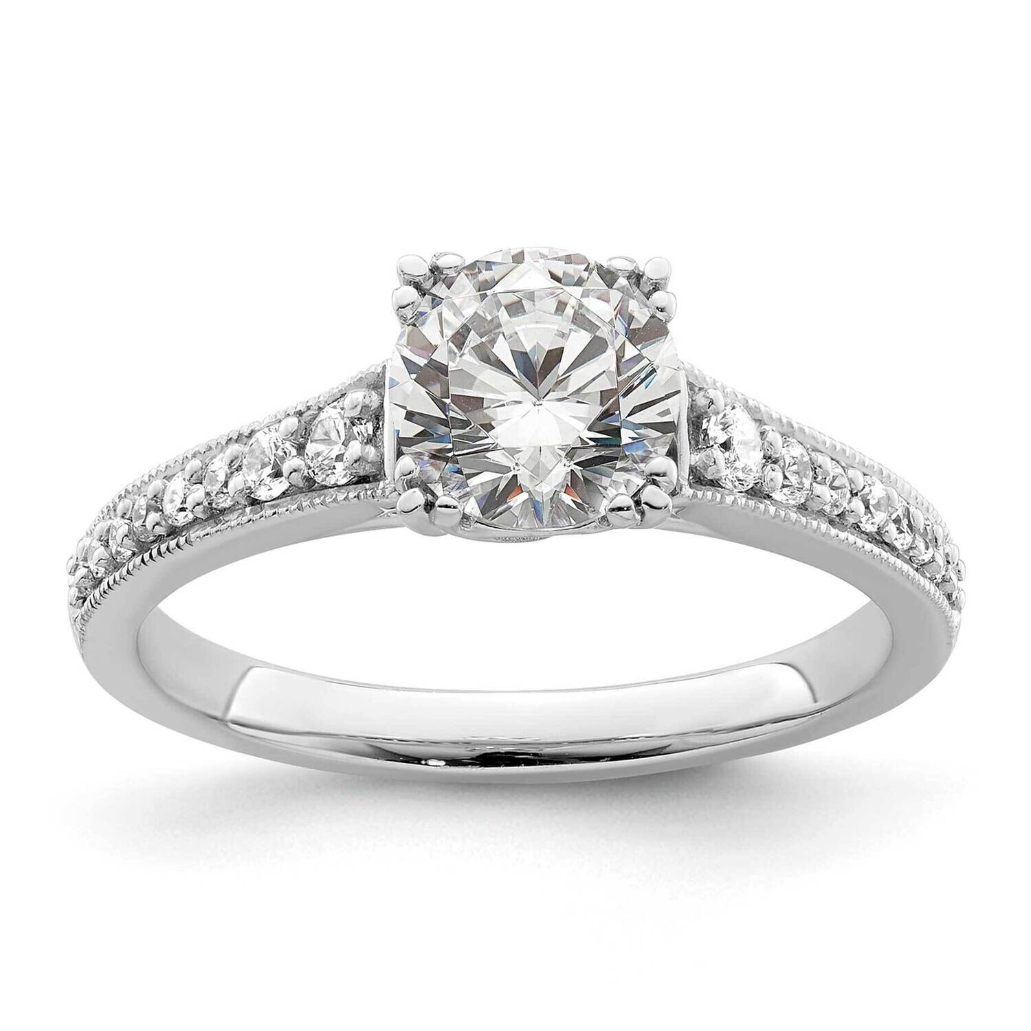 Holds 1 Carat 6.5mm Round Center 1/5 Carat Diamond Semi-Mount Engagement Ring 14k White Gold RM7822…