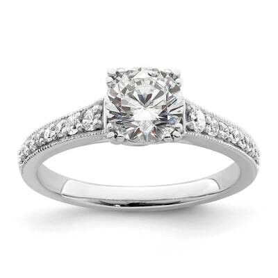 Holds 1 Carat 6.5mm Round Center 1/5 Carat Diamond Semi-Mount Engagement Ring 14k White Gold RM7822…