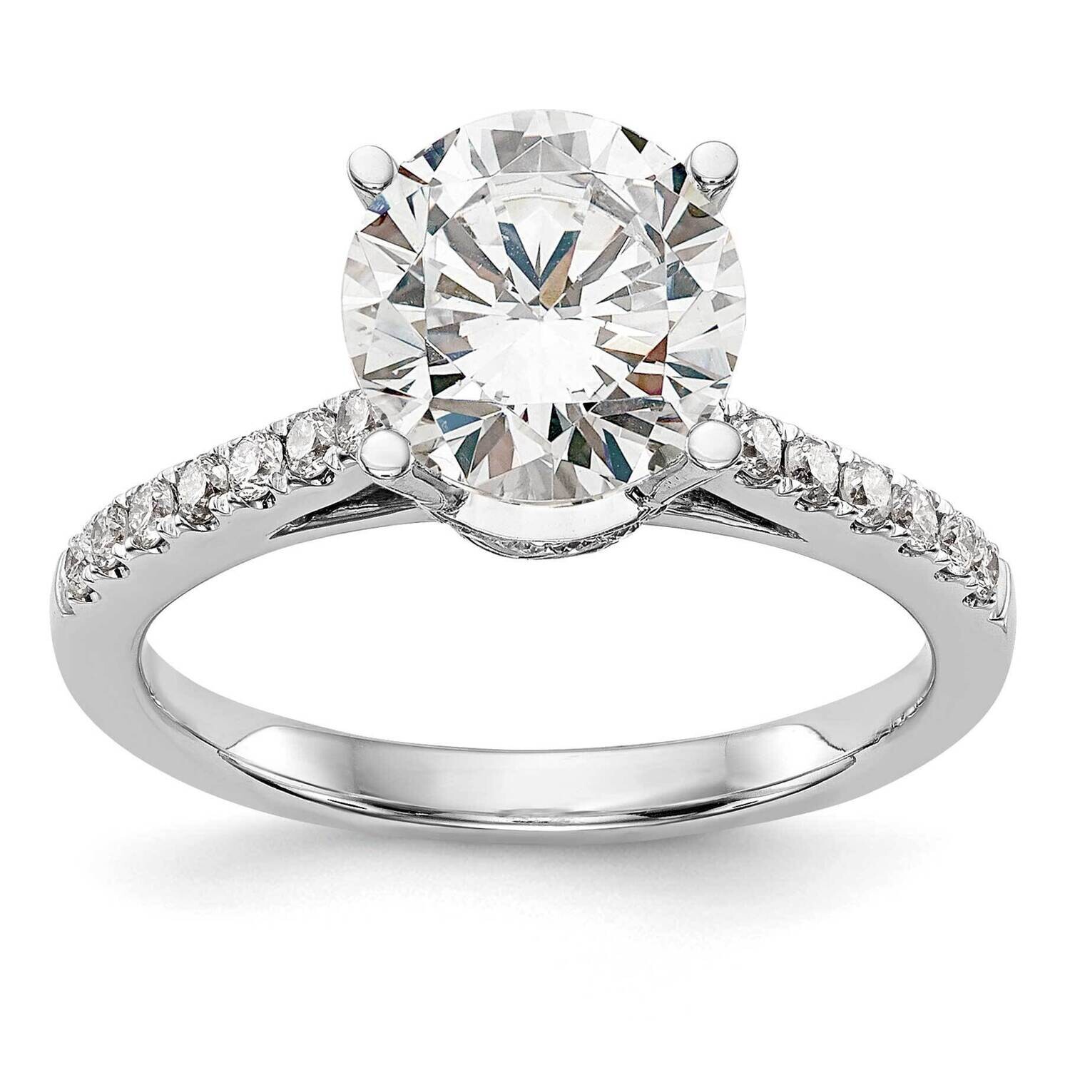 Holds 1.5 Carat 7.50mm Round Center 1/3 Carat Diamond Semi-Mount Engagement Ring 14k White Gold RM2…