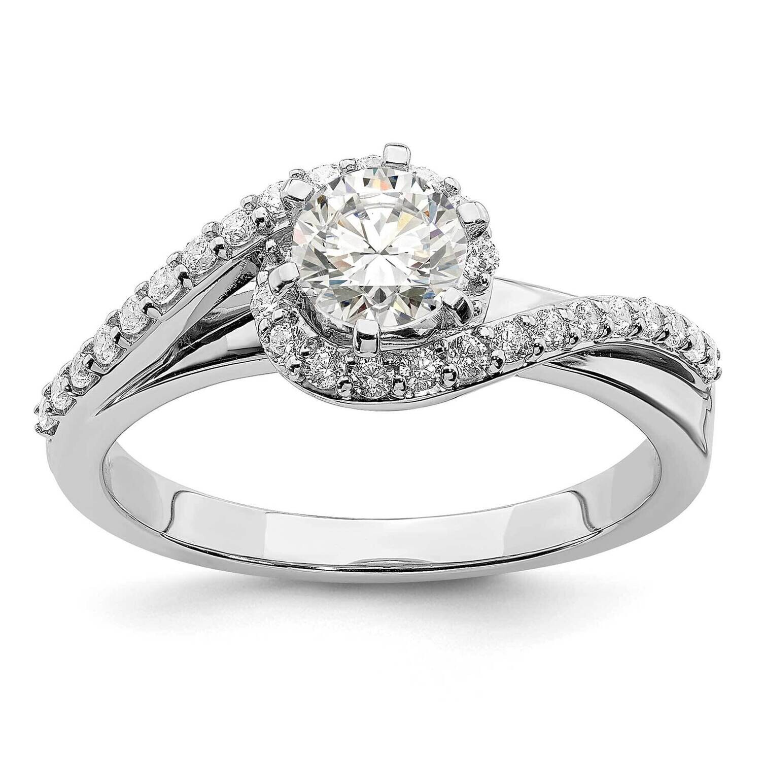 By-Pass Halo Holds 1/2 Carat 5.2mm Round Center 1/3 Carat Diamond Semi-Mount Engagement Ring 14k Wh…