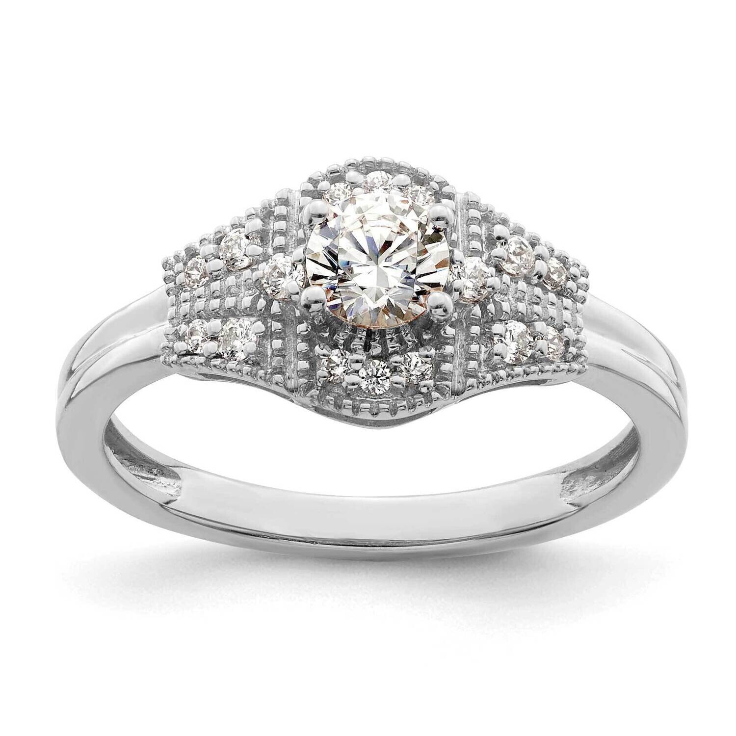 Art Deco Holds 3/8 Carat 4.6mm Round Center 1/8 Carat Diamond Semi-Mount Engagement Ring 14k White …