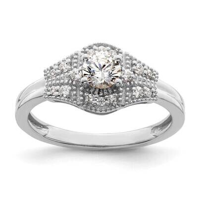 Art Deco Holds 3/8 Carat 4.6mm Round Center 1/8 Carat Diamond Semi-Mount Engagement Ring 14k White …