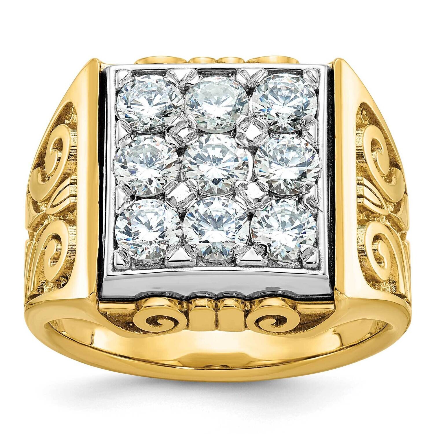 Ibgoodman Men&#39;s Polished Textured Scroll Design Square Cluster Ring Mounting 14k Two-Tone Gold B592…