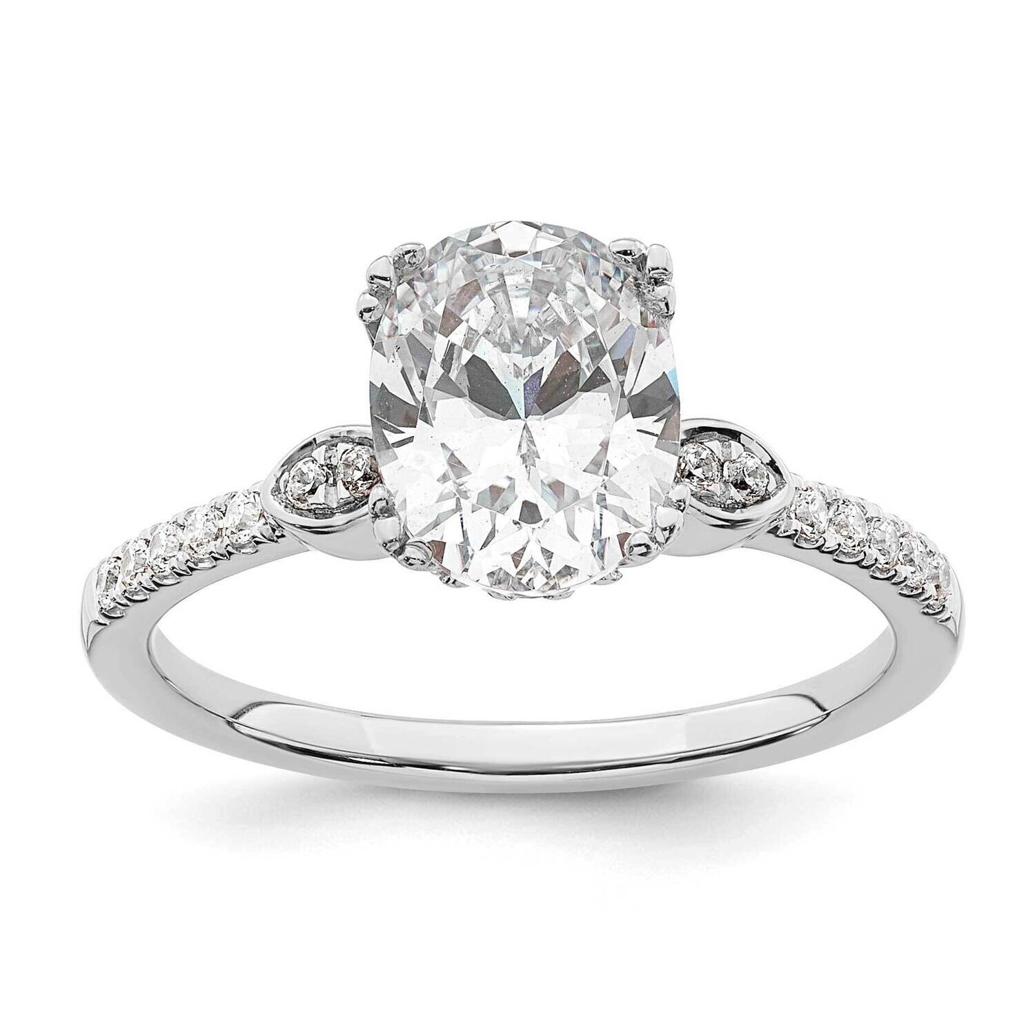 Holds 1.5 Carat 9.2X6.9mm Oval Center 1/5 Carat Diamond Semi-Mount Engagement Ring 14k White Gold R…