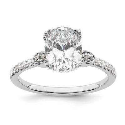 Holds 1.5 Carat 9.2X6.9mm Oval Center 1/5 Carat Diamond Semi-Mount Engagement Ring 14k White Gold R…