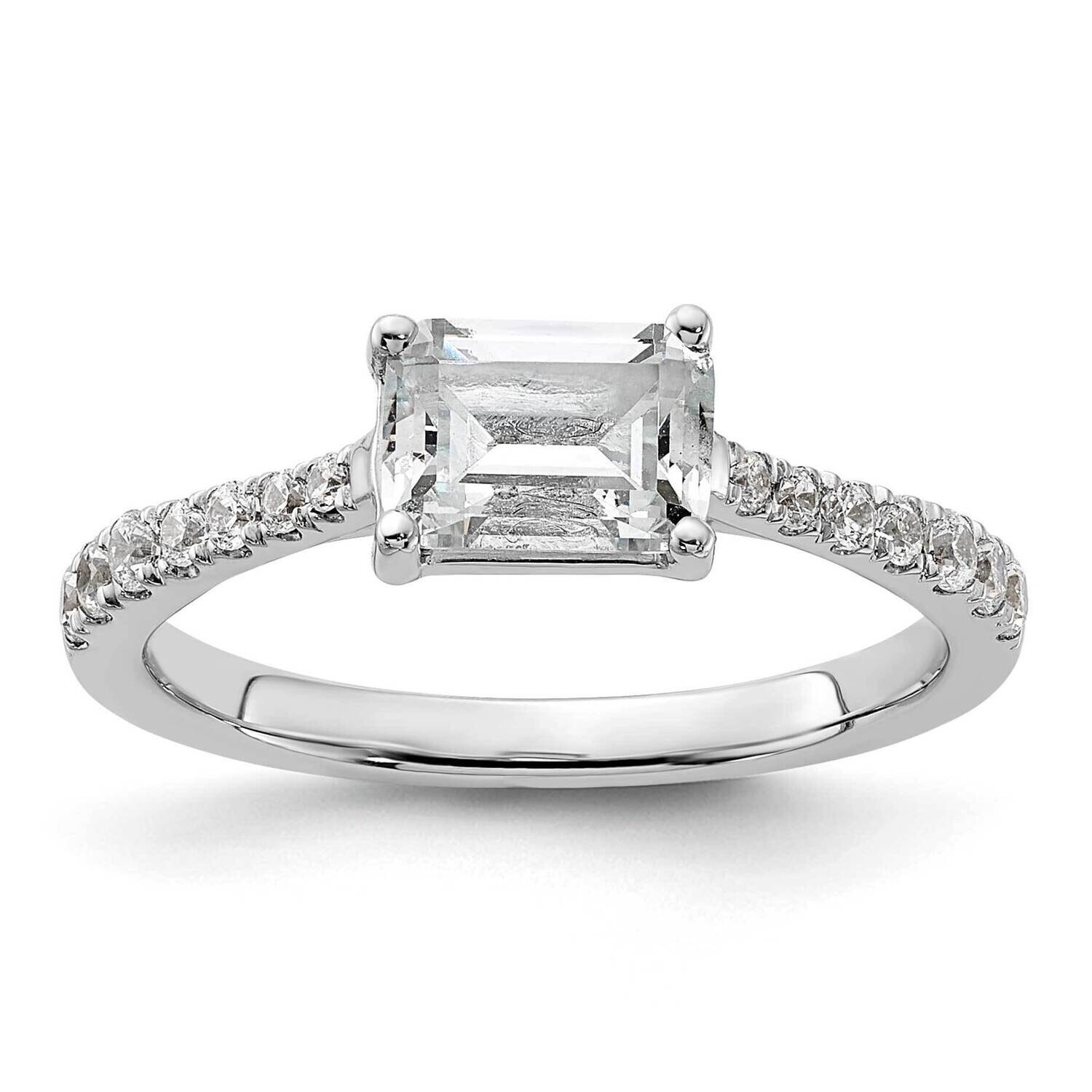 East West Holds 1 Carat 6.9X5.2mm Emerald-Cut Center 1/4 Carat Diamond Semi-Mount Engagement Ring 14k White Gold RM7880E-100-WAA