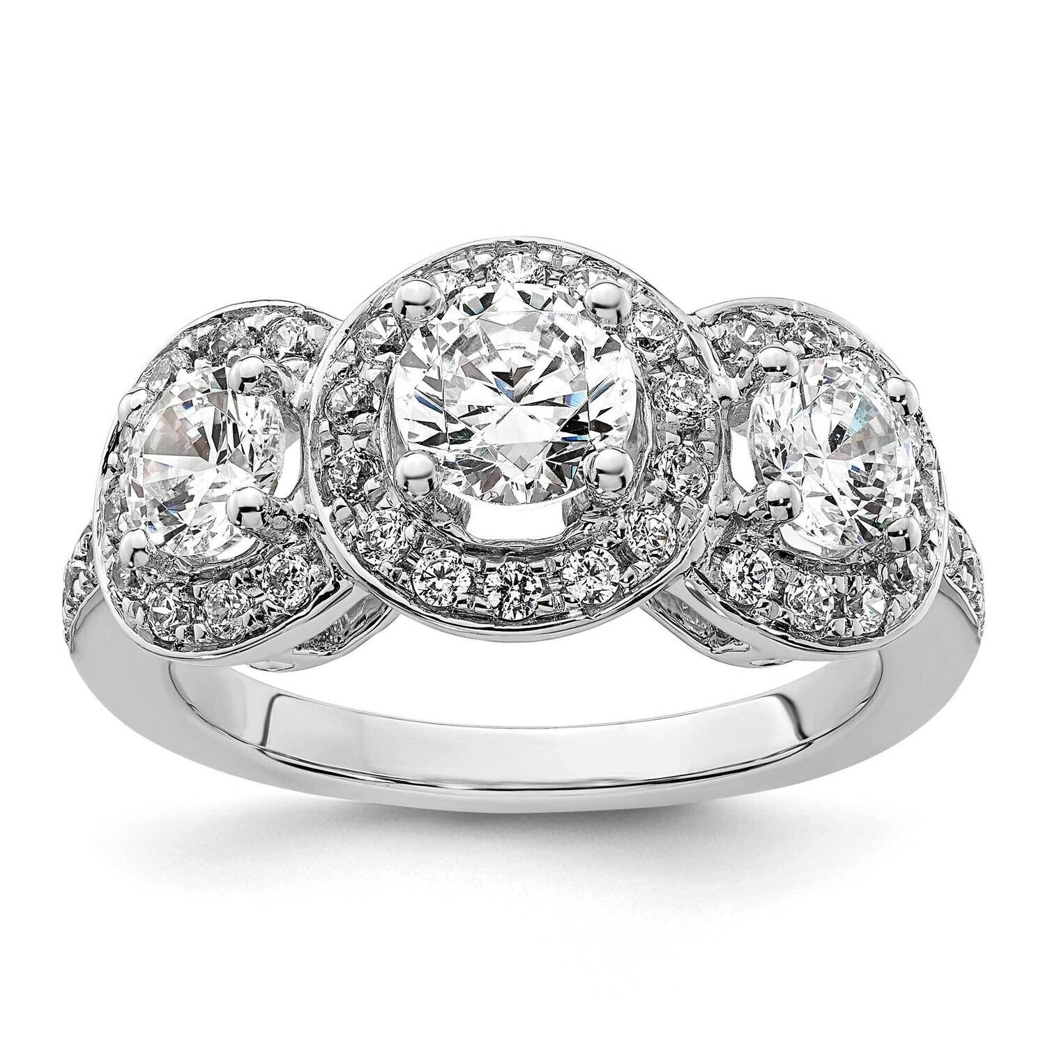 3-Stone Plus Holds 3/4 Carat 5.8mm Round Center 2-4.7mm Round Sides Diamond Halo Semi-Mount Engagem…