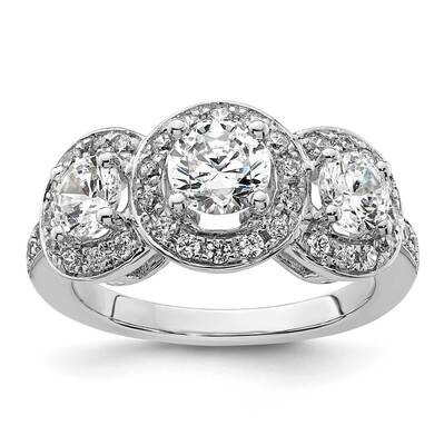 3-Stone Plus Holds 3/4 Carat 5.8mm Round Center 2-4.7mm Round Sides Diamond Halo Semi-Mount Engagem…