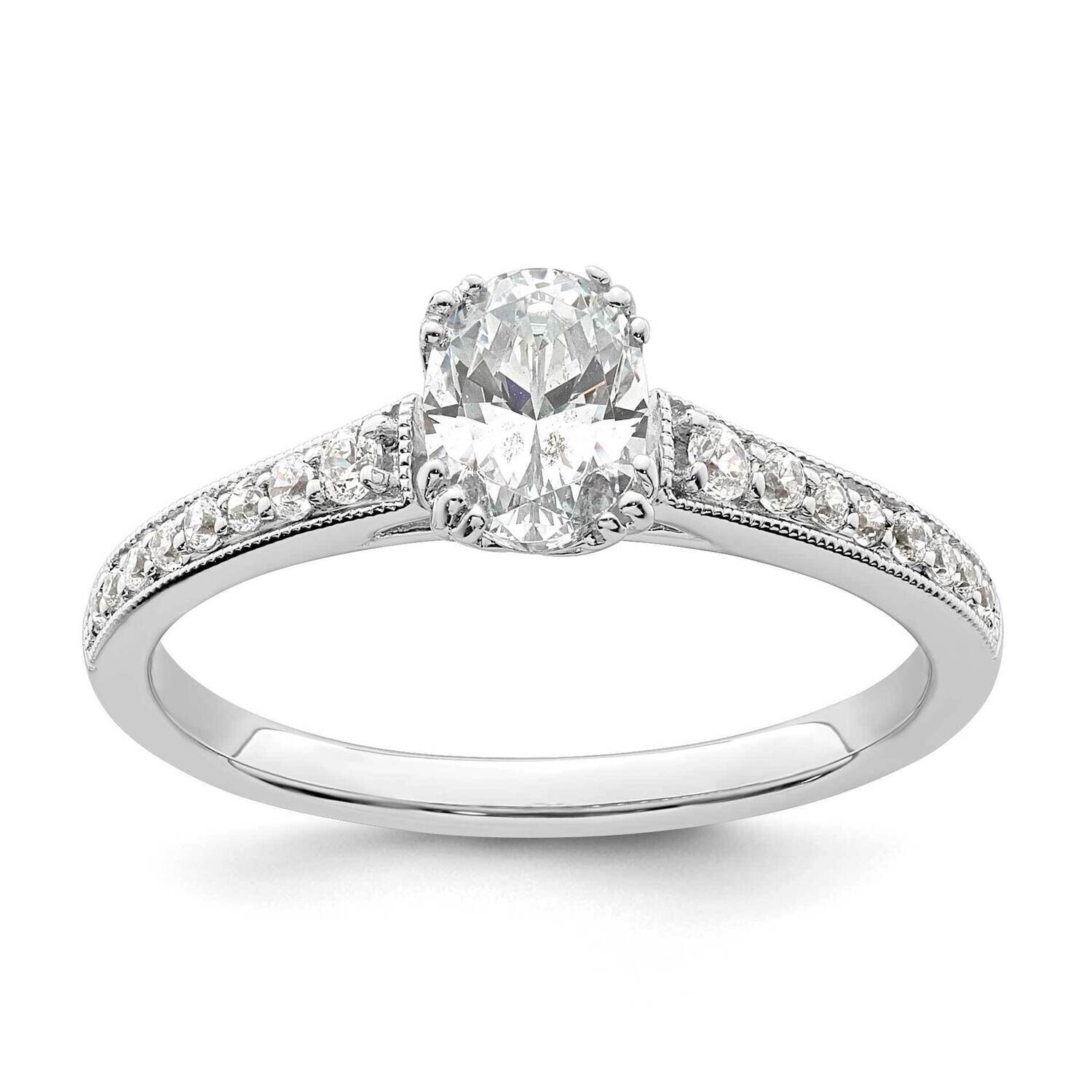 Holds 3/4 Carat 7.1X5.4mm Oval Center 1/6 Carat Diamond Semi-Mount Engagement Ring 14k White Gold R…